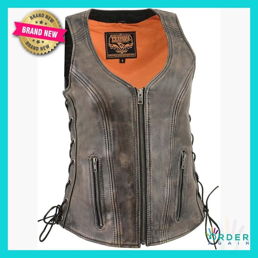 Classic Leather Motorcycle Vest Premium Full Grain Adjustable Side Laces
